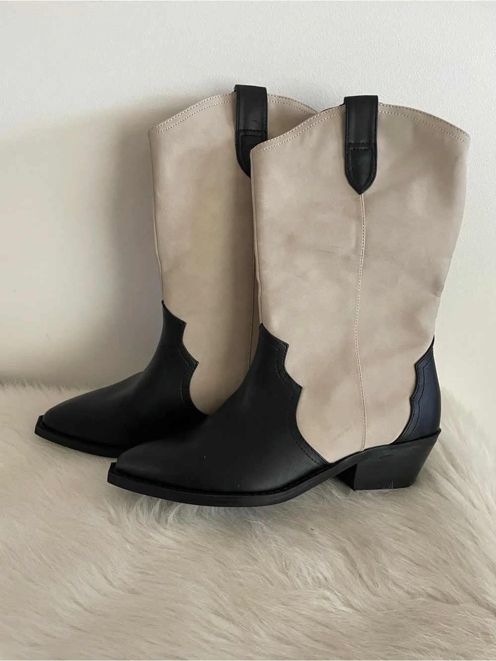 Dolce Vita Two-Tone Black and Cream Western Boots